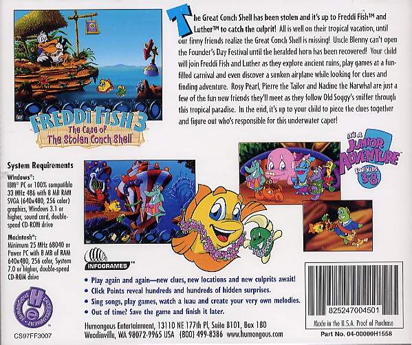 Freddi Fish 3 & The Case Of The Stolen Conch Shell PC MAC CD find clues