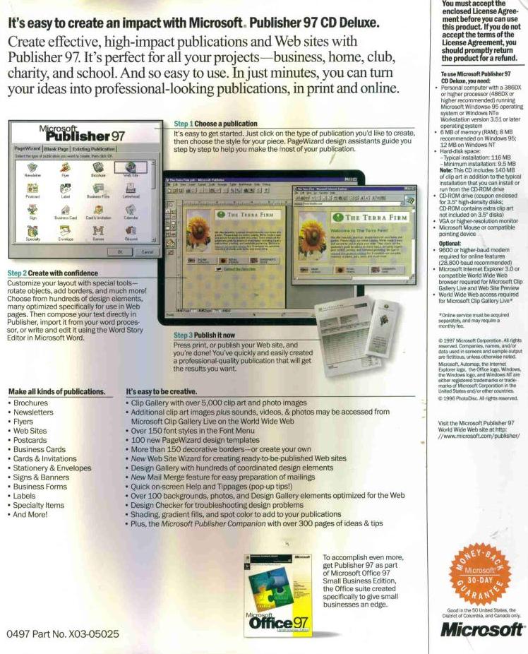 MS Publisher 97 Deluxe PC CD create publishing brochures labels banners